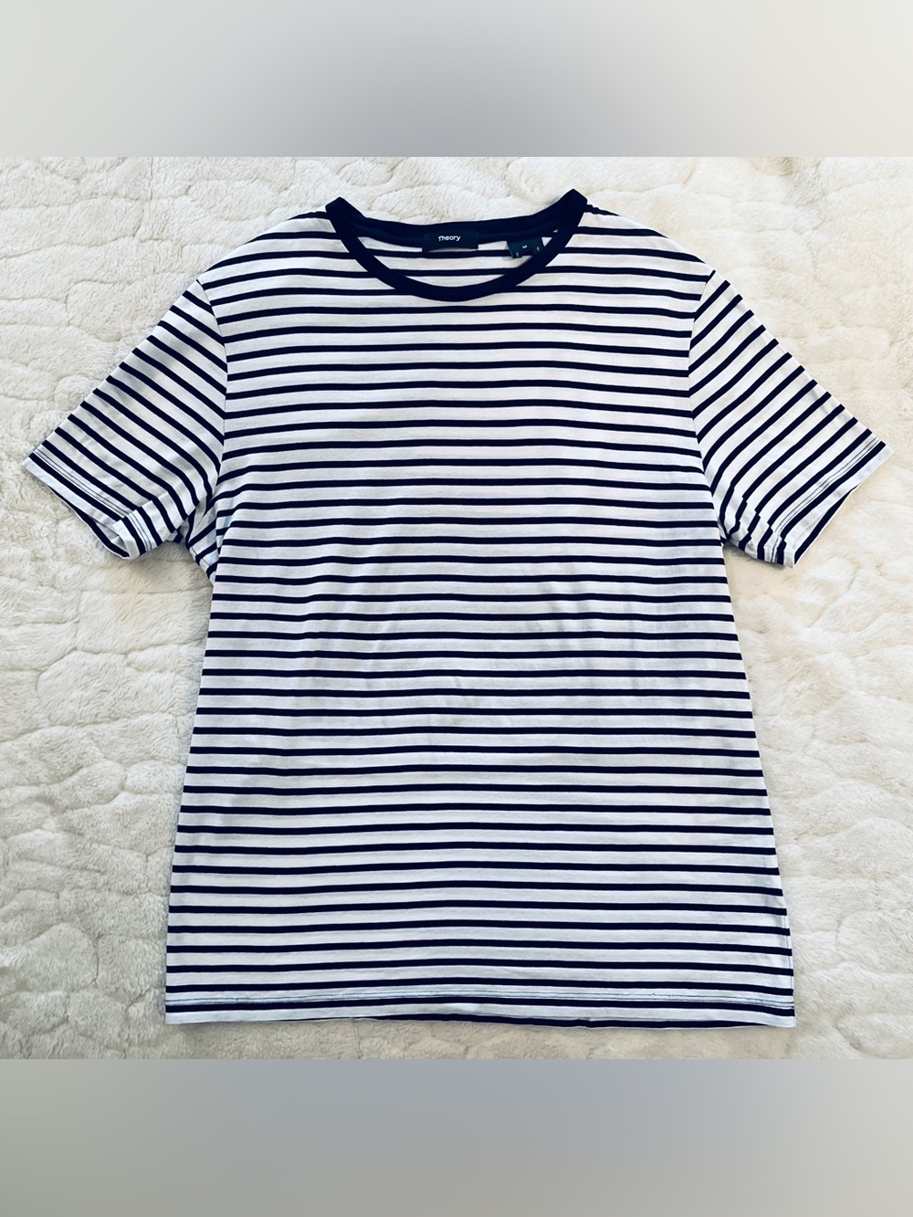 THEORY Dorian Stripe Tee in Baltic & White size M